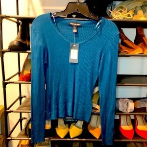Teal Ribbed V Beck Long Sleeve